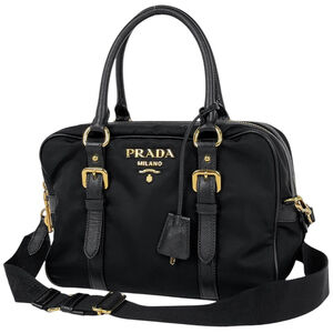Prada PRADA handbag, logo, 2-way, nylon, Nero (black), 1BB088, women's.